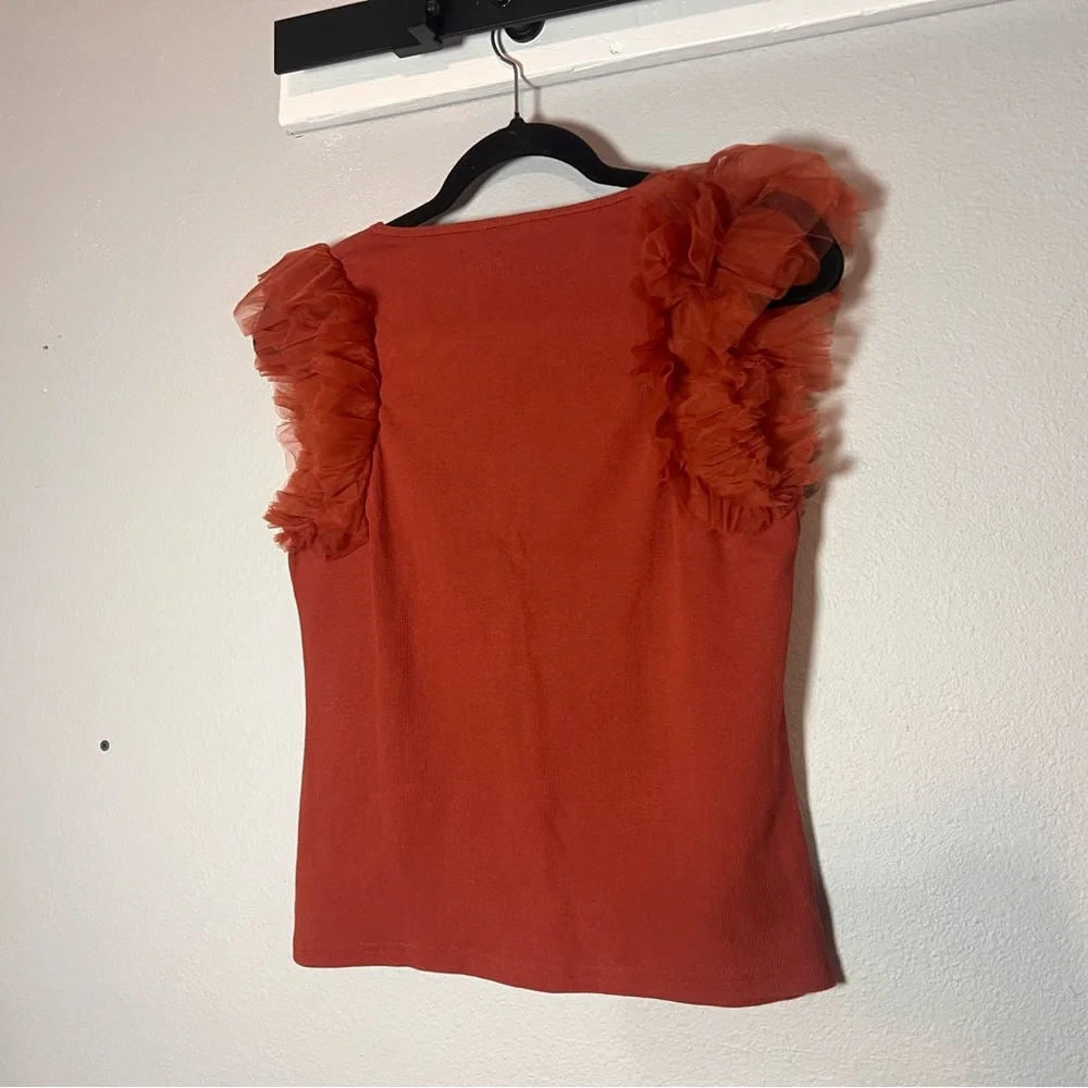 Anthropologie Dolan Tulle Sleeve Tank Top Size Medium Burnt Orange Rust NWT - Picture 5 of 11
